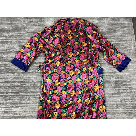 Vintage Victorias Secret Robe Large Multicolor‎ Floral Long Open Front Polyester - Picture 10 of 12